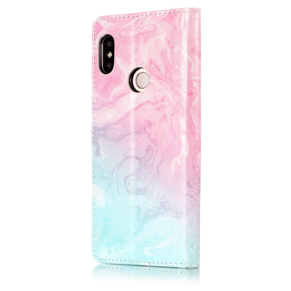 Pattern Printing Willet Stand Cubierta Móvil de Cuero Para Xiaomi Redmi Note 5 Pro (cámara Dual) / Redmi Note 5 (China) - Patrón de Lava Azul y Rosa-6