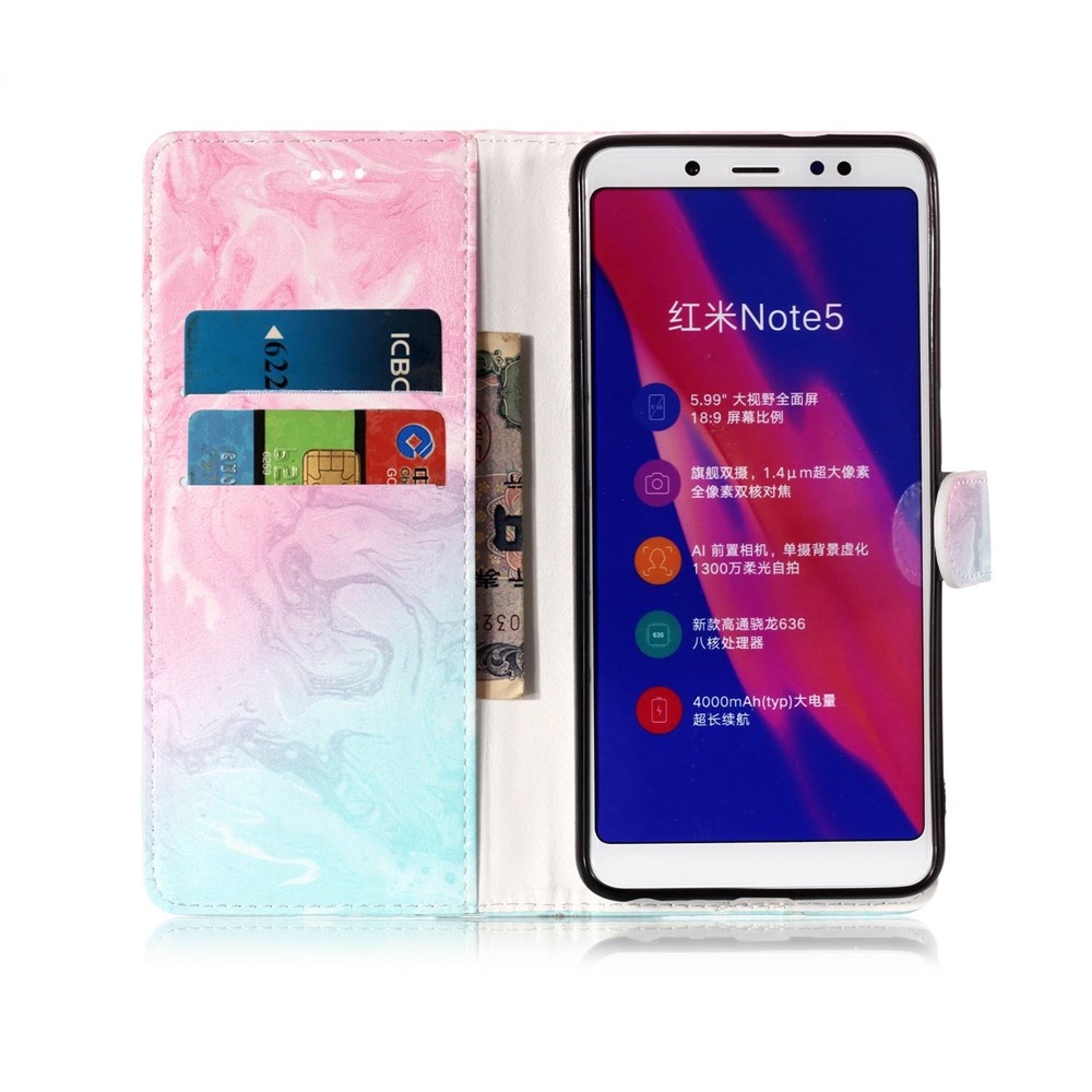 Pattern Printing Willet Stand Cubierta Móvil de Cuero Para Xiaomi Redmi Note 5 Pro (cámara Dual) / Redmi Note 5 (China) - Patrón de Lava Azul y Rosa-7