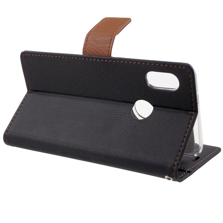 ROAR KOREA Twill Leather Wallet Stand Case for Xiaomi Redmi Note 5 (12MP Rear Camera) / Redmi 5 Plus (China) - Black-4