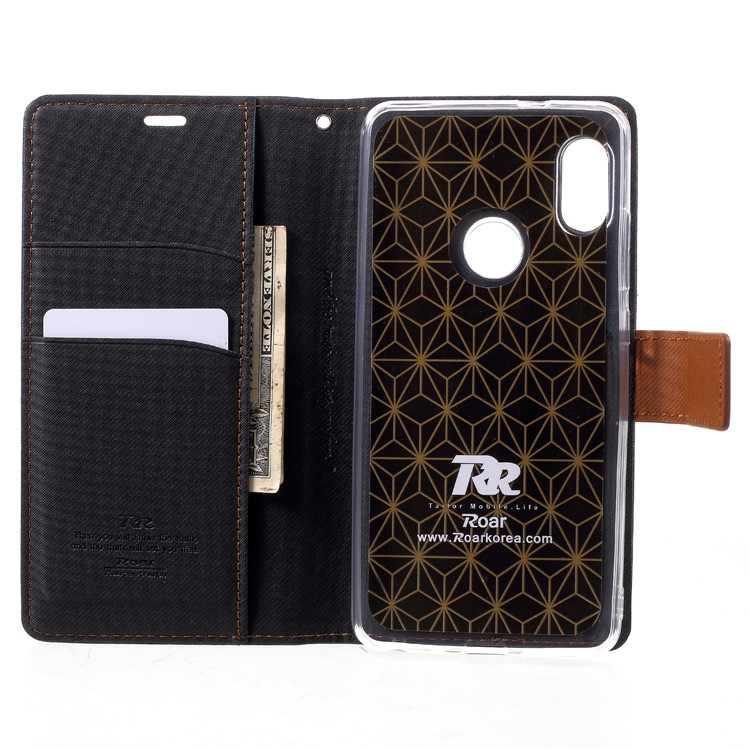 ROAR KOREA Twill Leather Wallet Stand Case for Xiaomi Redmi Note 5 (12MP Rear Camera) / Redmi 5 Plus (China) - Black-5