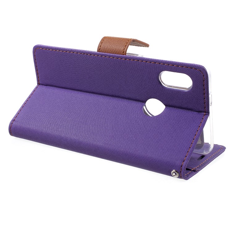 ROAR Twill Leather Wallet Stand Mobile Phone Case for Xiaomi Redmi Note 5 (12MP Rear Camera) / Redmi 5 Plus (China) - Purple-4