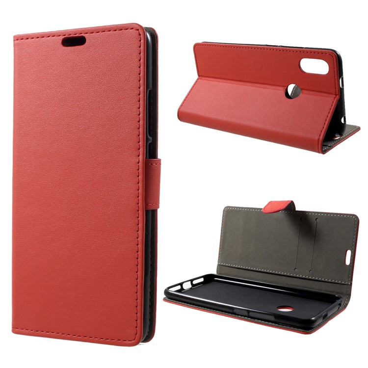 Folio PU Leather Wallet Stand Case with Card Holders for Xiaomi Redmi S2 - Red-1