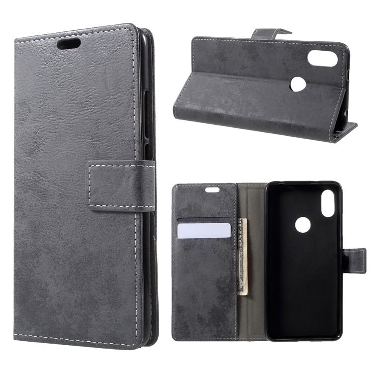 Vintage Style Leather Stand Wallet Casing Accessory for Xiaomi Redmi S2 - Grey-1