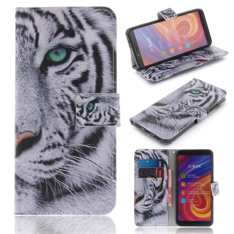 Pattern Printing Wallet Leather Case with Stand for Xiaomi Mi A2 / Mi 6X - Tiger-1