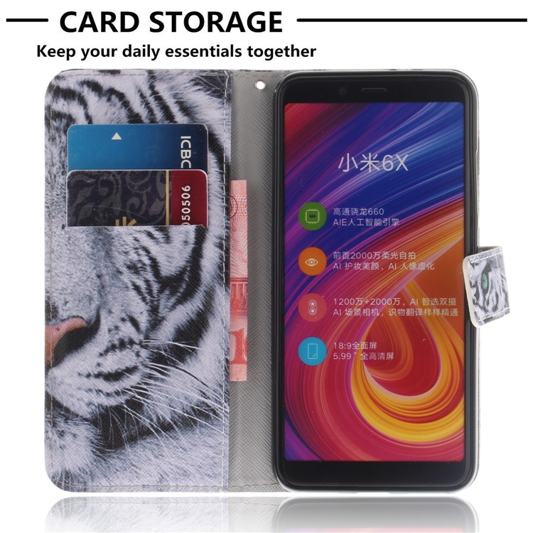 Pattern Printing Wallet Leather Case with Stand for Xiaomi Mi A2 / Mi 6X - Tiger-7
