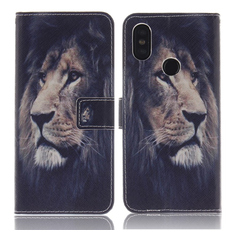 Pattern Printing Wallet Leather Cover Shell with Stand for Xiaomi Mi A2 / Mi 6X - Lion-2