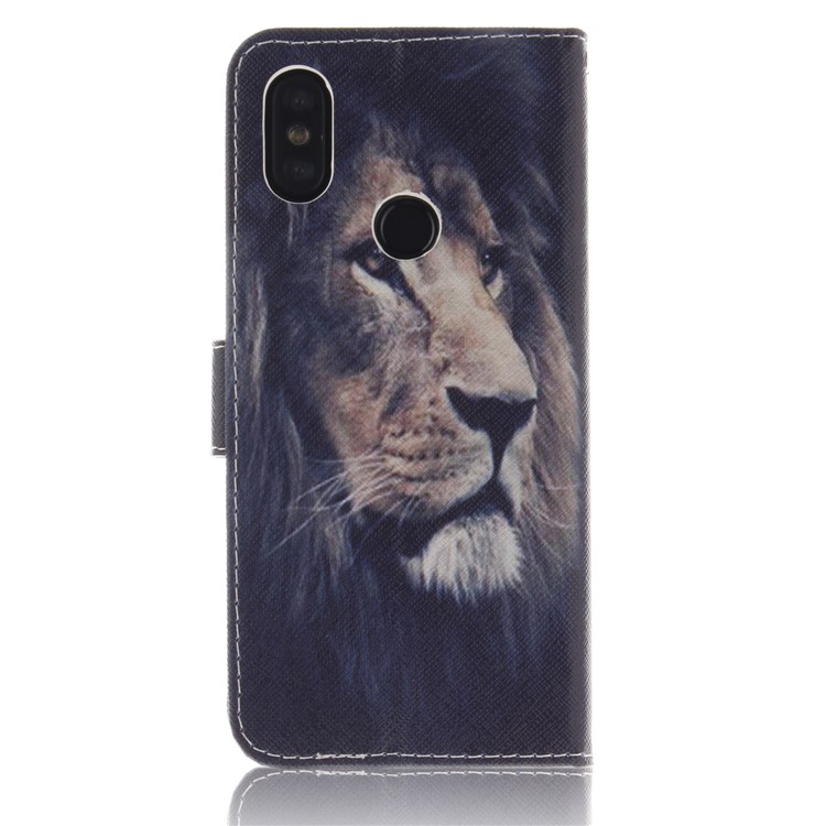 Pattern Printing Wallet Leather Cover Shell with Stand for Xiaomi Mi A2 / Mi 6X - Lion-3