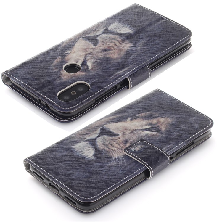 Pattern Printing Wallet Leather Cover Shell with Stand for Xiaomi Mi A2 / Mi 6X - Lion-4