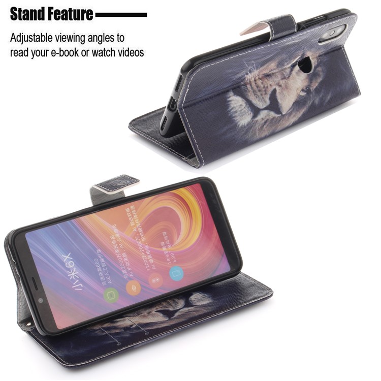 Pattern Printing Wallet Leather Cover Shell with Stand for Xiaomi Mi A2 / Mi 6X - Lion-5
