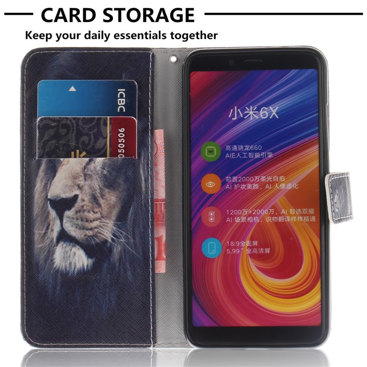 Pattern Printing Wallet Leather Cover Shell with Stand for Xiaomi Mi A2 / Mi 6X - Lion-7