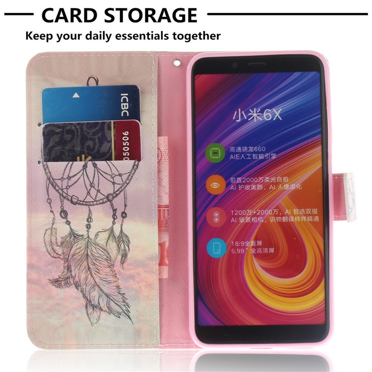 Pattern Printing Wallet Leather Cellphone Case Cover with Stand for Xiaomi Mi A2 / Mi 6X - Dream Catcher-7