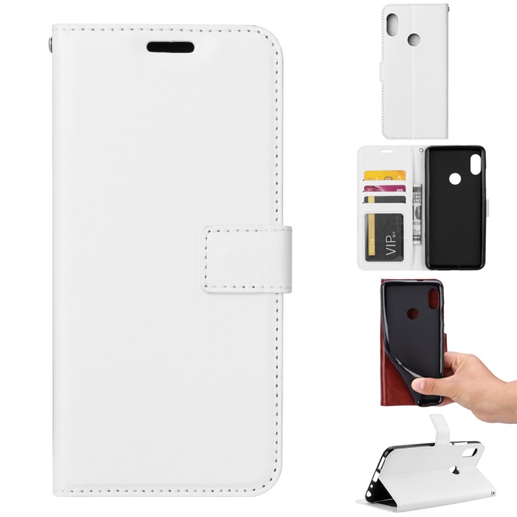 Crazy Horse Texture Wallet Stand Leather Phone Cover for Xiaomi Mi 8 (6.21-inch) - White-1