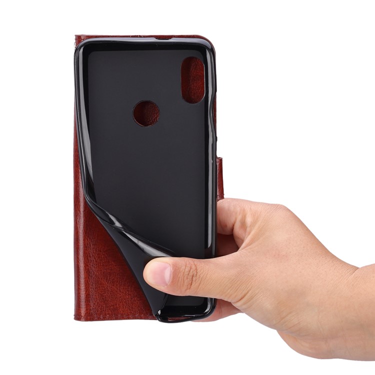 Crazy Horse Texture Wallet Stand Leather Phone Cover Casing for Xiaomi Mi 8 (6.21-inch) - Brown-6