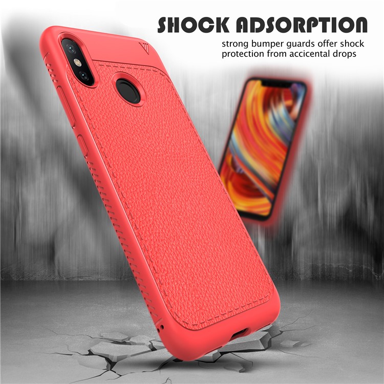 IVSO Gentry Series Litchi Texture Leather Coated TPU Shell for Xiaomi Mi 8 (6.21-inch) - Red-3