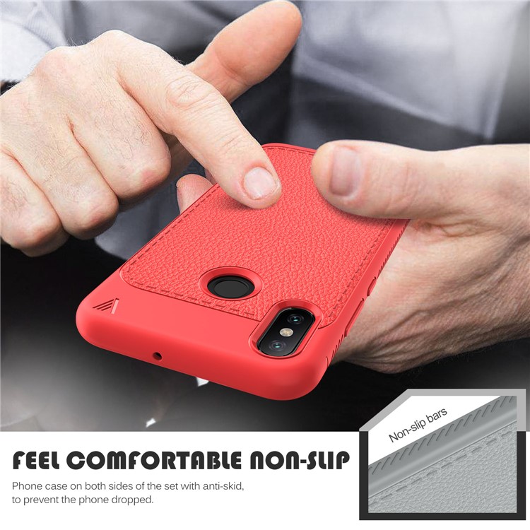 IVSO Gentry Series Litchi Texture Leather Coated TPU Shell for Xiaomi Mi 8 (6.21-inch) - Red-6