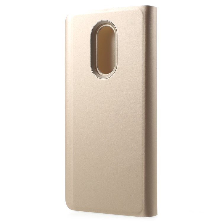 View Window Plated Mirror Surface Leather Phone Accessory Cover with Stand for Xiaomi Redmi 5 - Gold-3