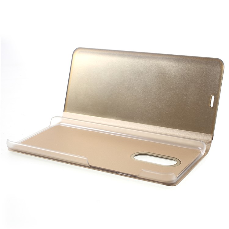 View Window Plated Mirror Surface Leather Phone Accessory Cover with Stand for Xiaomi Redmi 5 - Gold-6