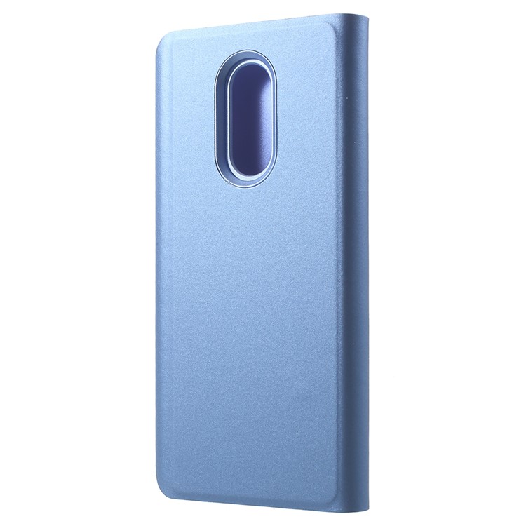 View Window Plated Mirror Surface Leather Phone Accessory Shell with Stand for Xiaomi Redmi 5 - Blue-3