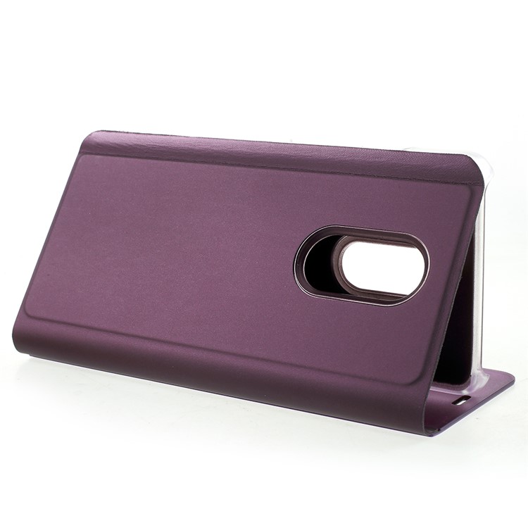 View Window Plated Mirror Surface Leather Phone Case Accessory with Stand for Xiaomi Redmi 5 - Purple-5