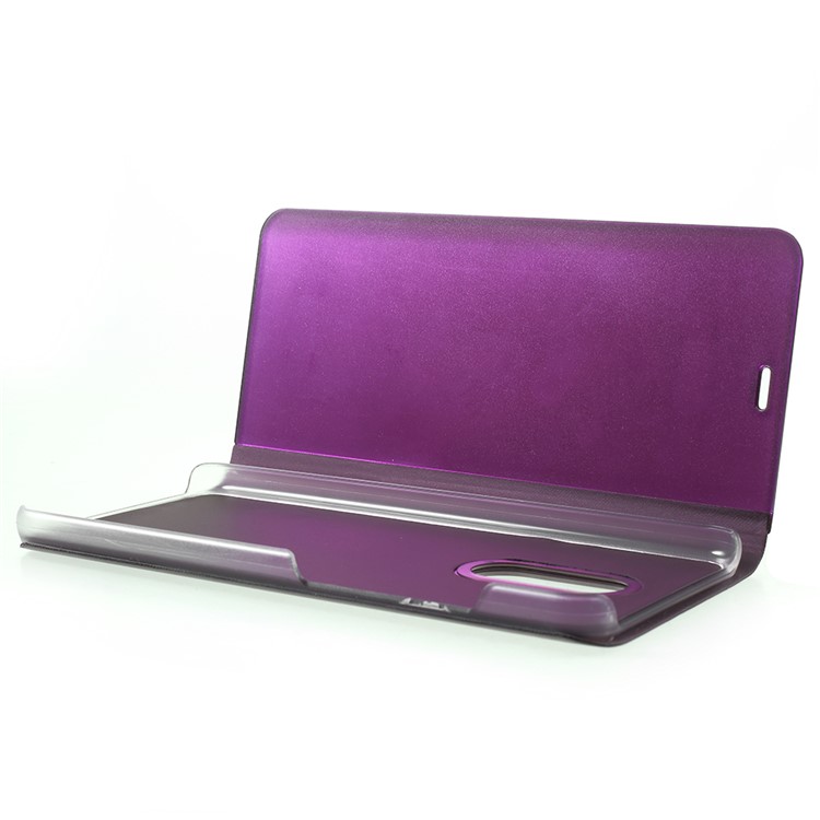 View Window Plated Mirror Surface Leather Phone Case Accessory with Stand for Xiaomi Redmi 5 - Purple-6