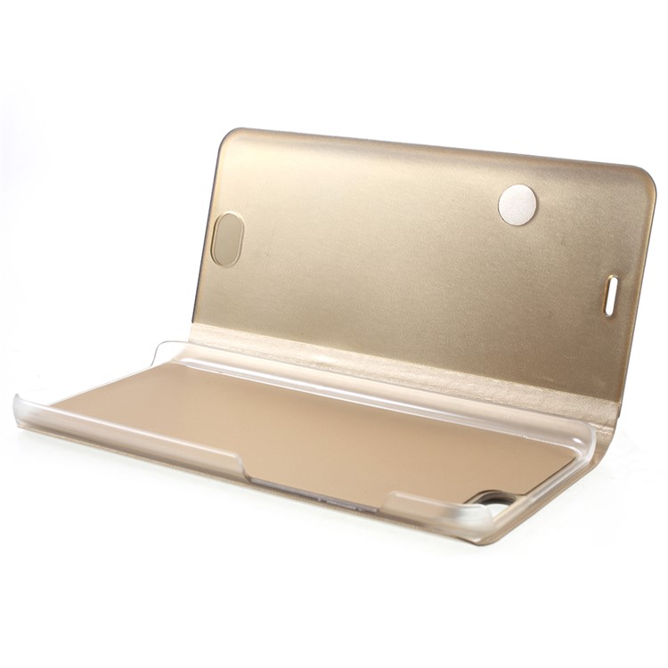View Window Plated Mirror Surface Leather Phone Shell with Stand for Xiaomi Mi Note 3 - Gold-6
