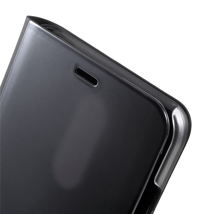 View Window Plated Mirror Surface Leather Phone Case with Stand for Xiaomi Redmi Note 5 (12MP Rear Camera) / Redmi 5 Plus (China) - Black-5