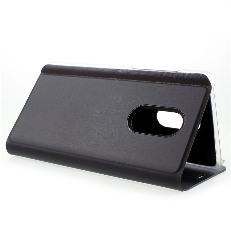 View Window Plated Mirror Surface Leather Phone Case with Stand for Xiaomi Redmi Note 5 (12MP Rear Camera) / Redmi 5 Plus (China) - Black-7