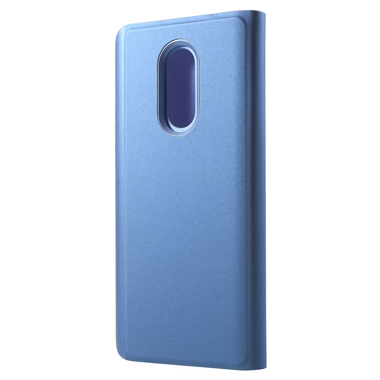 View Window Plated Mirror Surface Leather Phone Accessory Case with Stand for Xiaomi Redmi Note 5 (12MP Rear Camera) / Redmi 5 Plus (China) - Blue-3