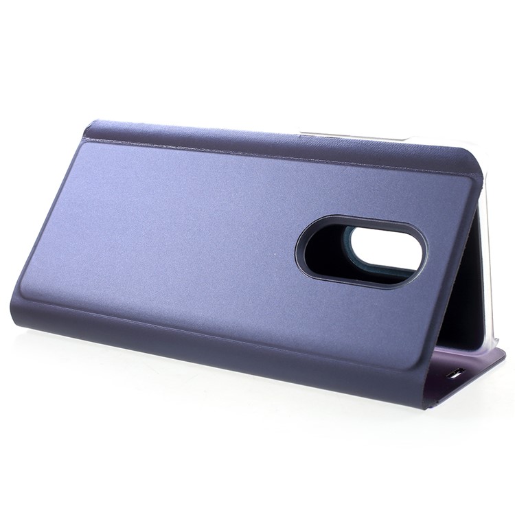 View Window Plated Mirror Surface Leather Phone Cover Accessory with Stand for Xiaomi Redmi Note 5 (12MP Rear Camera) / Redmi 5 Plus (China) - Dark Purple-5