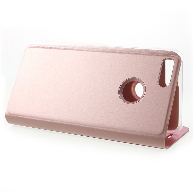 View Window Plated Mirror Surface Leather Stand Phone Protective Case for Xiaomi Mi A1/Mi 5X - Rose Gold-5