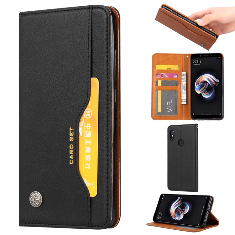 Auto-absorbed Leather Wallet Stand Case for Xiaomi Mi 8 (6.21-inch) - Black-1