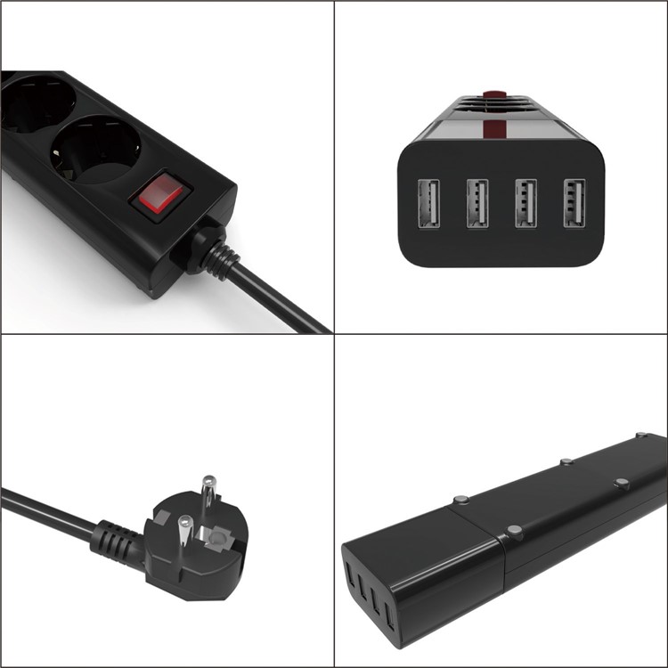 Multifunktions-2500W 3-Port-Switch-Steuerung Steckdose Platooninsert Mit Abnehmbarem USB-Adapter - EU-Stecker-7