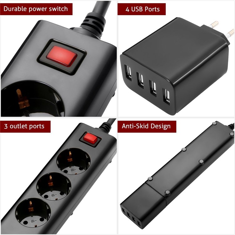 Multifunktions-2500W 3-Port-Switch-Steuerung Steckdose Platooninsert Mit Abnehmbarem USB-Adapter - EU-Stecker-8