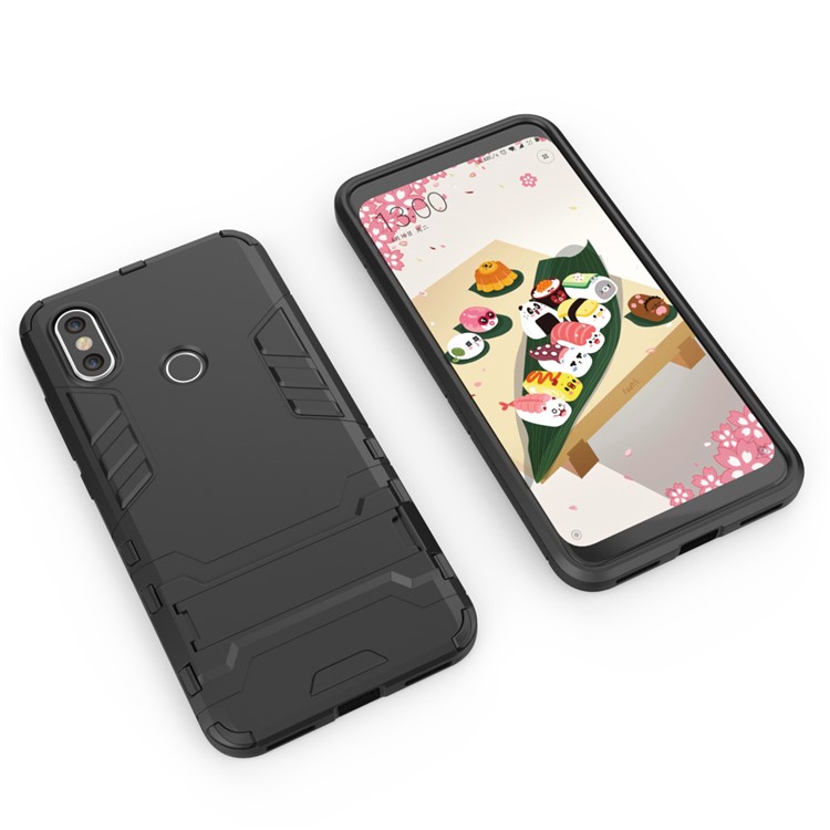 Shockproof PC + TPU Hybrid Kickstand Mobile Case for Xiaomi Mi 6X / Mi A2 - Black-3