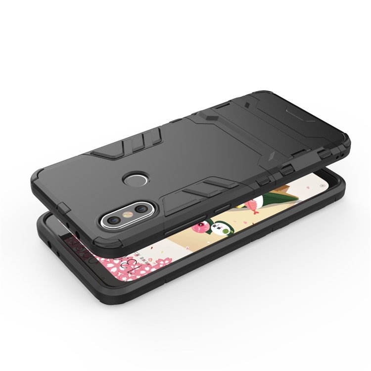 Shockproof PC + TPU Hybrid Kickstand Mobile Case for Xiaomi Mi 6X / Mi A2 - Black-4