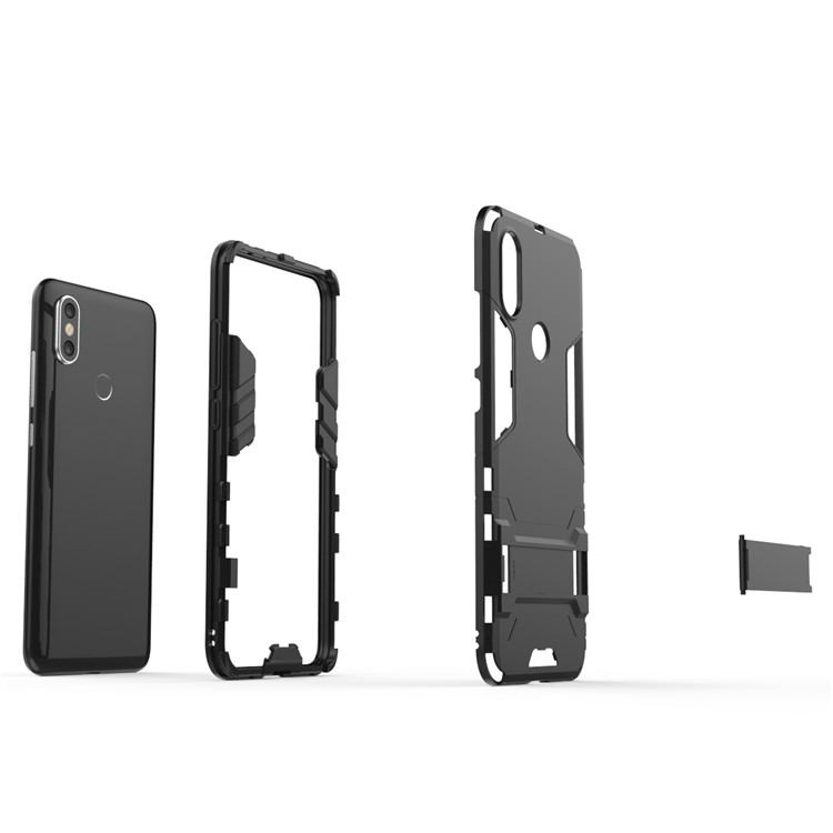 Shockproof PC + TPU Hybrid Kickstand Mobile Case for Xiaomi Mi 6X / Mi A2 - Black-6