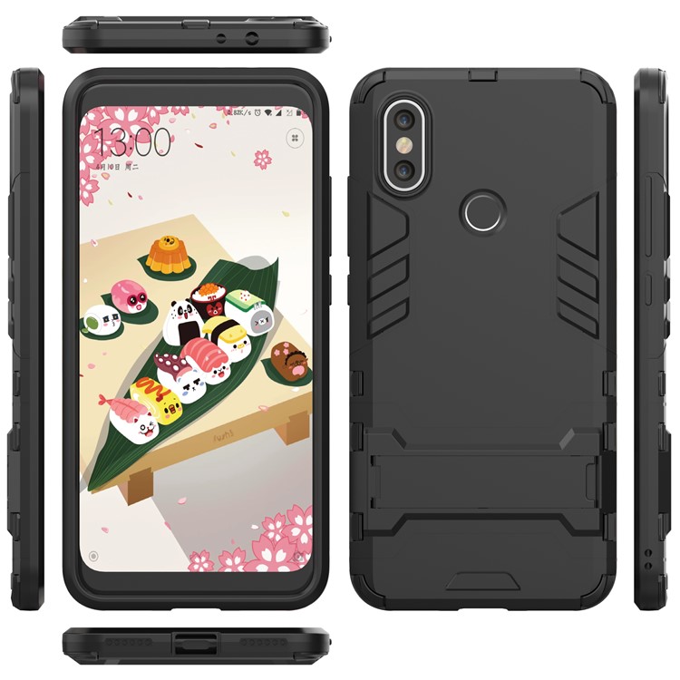 Shockproof PC + TPU Hybrid Kickstand Mobile Case for Xiaomi Mi 6X / Mi A2 - Black-7