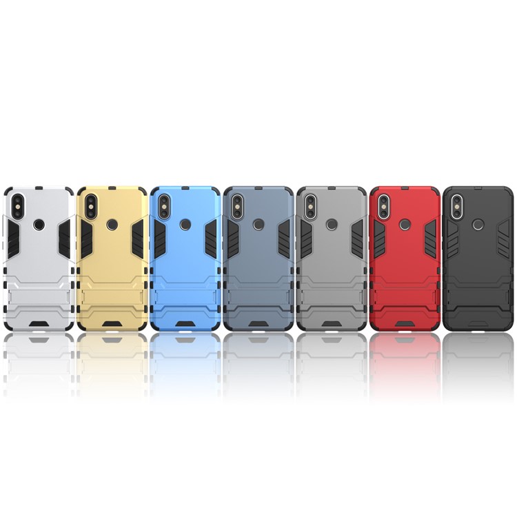 Shockproof PC + TPU Hybrid Kickstand Mobile Case for Xiaomi Mi 6X / Mi A2 - Black-9