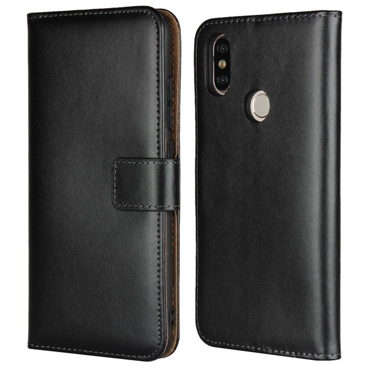 Genuine Leather Wallet Stand Phone Case for Xiaomi Mi A2 / Mi 6X - Black-1