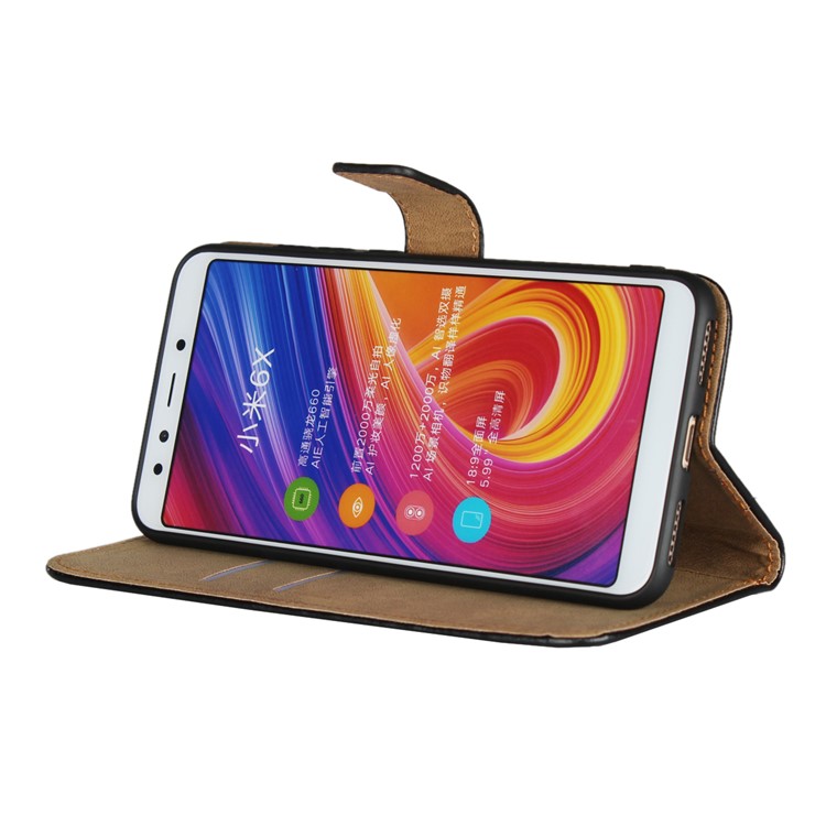 Genuine Leather Wallet Stand Phone Case for Xiaomi Mi A2 / Mi 6X - Black-4