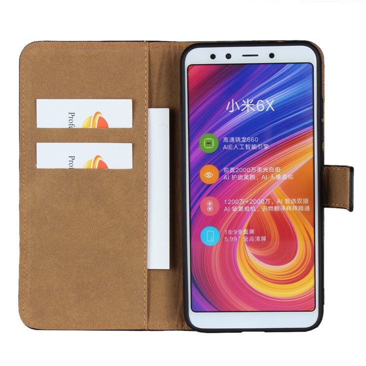 Genuine Leather Wallet Stand Phone Case for Xiaomi Mi A2 / Mi 6X - Black-6