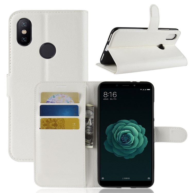 Litchi Skin Wallet Leather Stand Cover for Xiaomi Mi A2 / Mi 6X - White-1