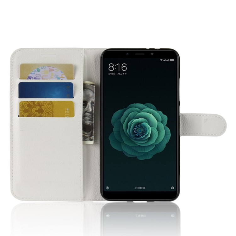 Litchi Skin Wallet Leather Stand Cover for Xiaomi Mi A2 / Mi 6X - White-4