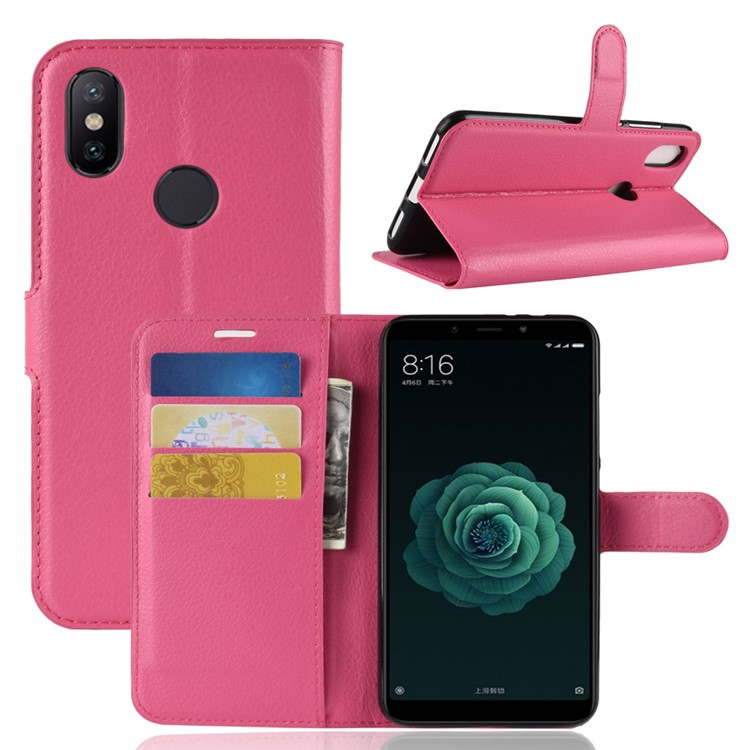 Litchi Skin Magnetic Leather Stand Case for Xiaomi Mi A2 / Mi 6X - Rose-1