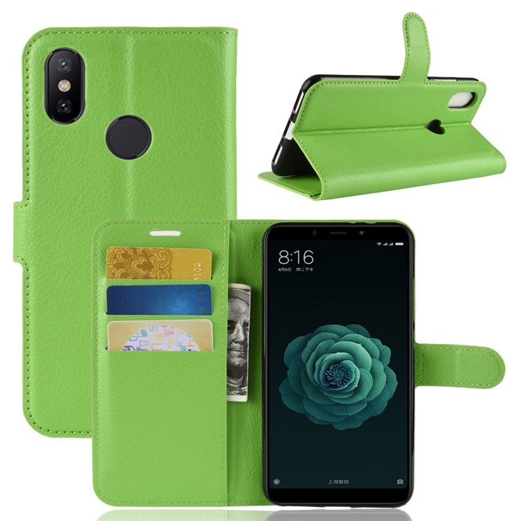 Litchi Skin Wallet Leather Cell Phone Case for Xiaomi Mi A2 / Mi 6X - Green-1