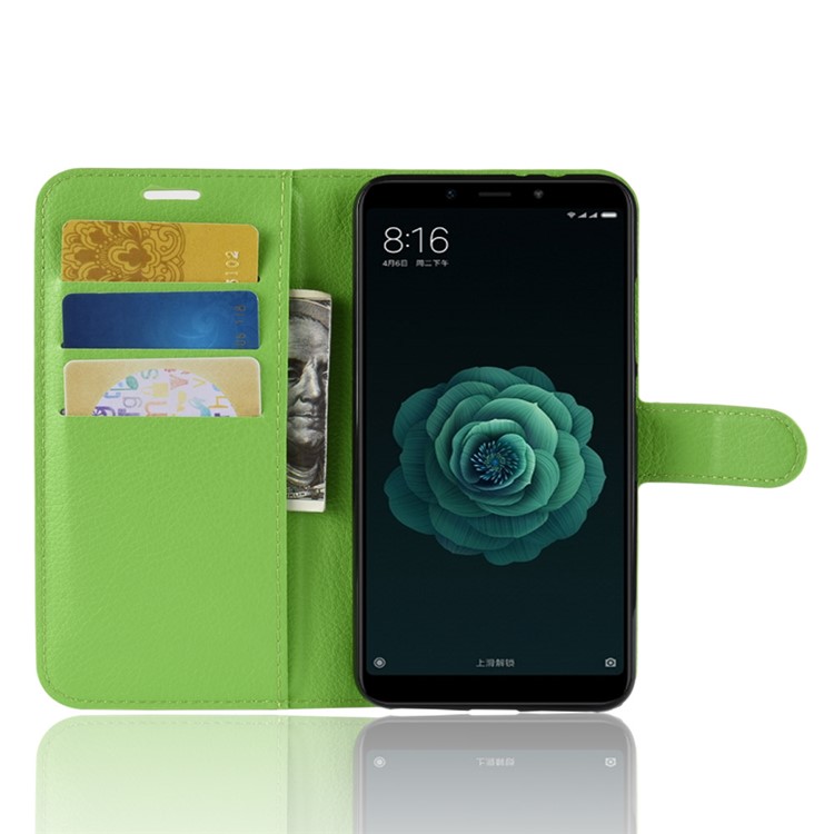 Litchi Skin Wallet Leather Cell Phone Case for Xiaomi Mi A2 / Mi 6X - Green-4