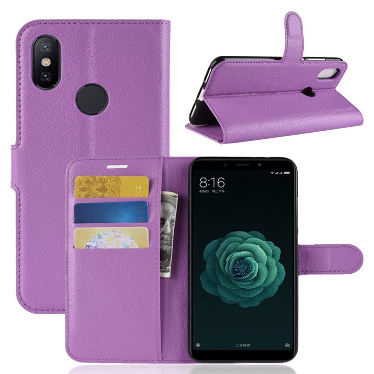 Litchi Skin Leather Stand Cover with Card Slots for Xiaomi Mi A2 / Mi 6X - Purple-1