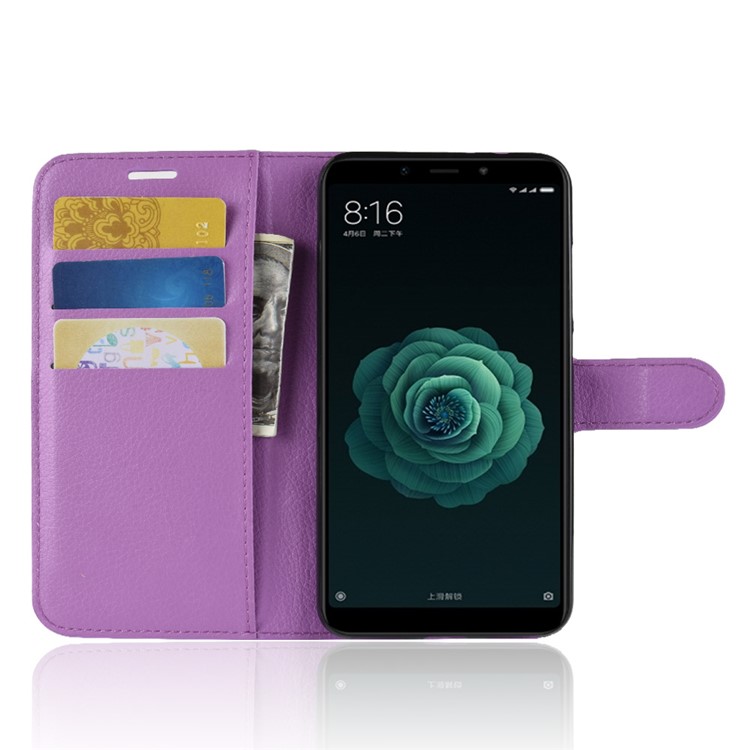Litchi Skin Leather Stand Cover with Card Slots for Xiaomi Mi A2 / Mi 6X - Purple-4