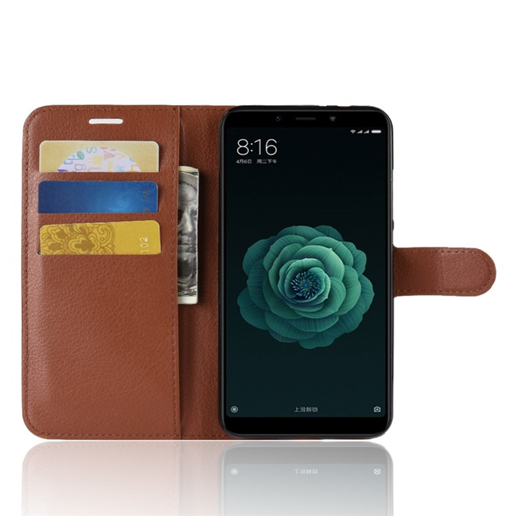Litchi Skin Wallet Leather Protection Case for Xiaomi Mi A2 / Mi 6X - Brown-4