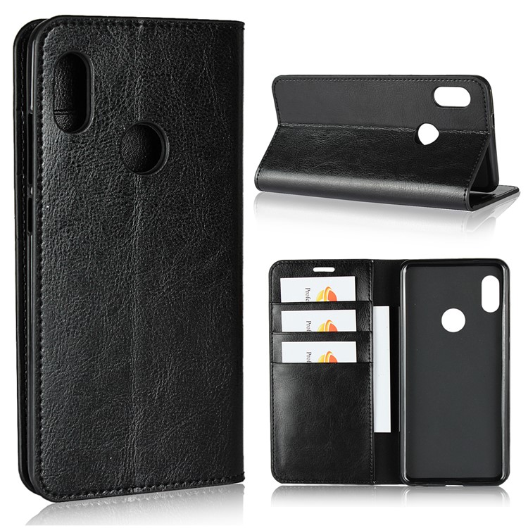 Crazy Horse Texture Genuine Leather Wallet Stand Cover for Xiaomi Mi A2 / Mi 6X - Black-1